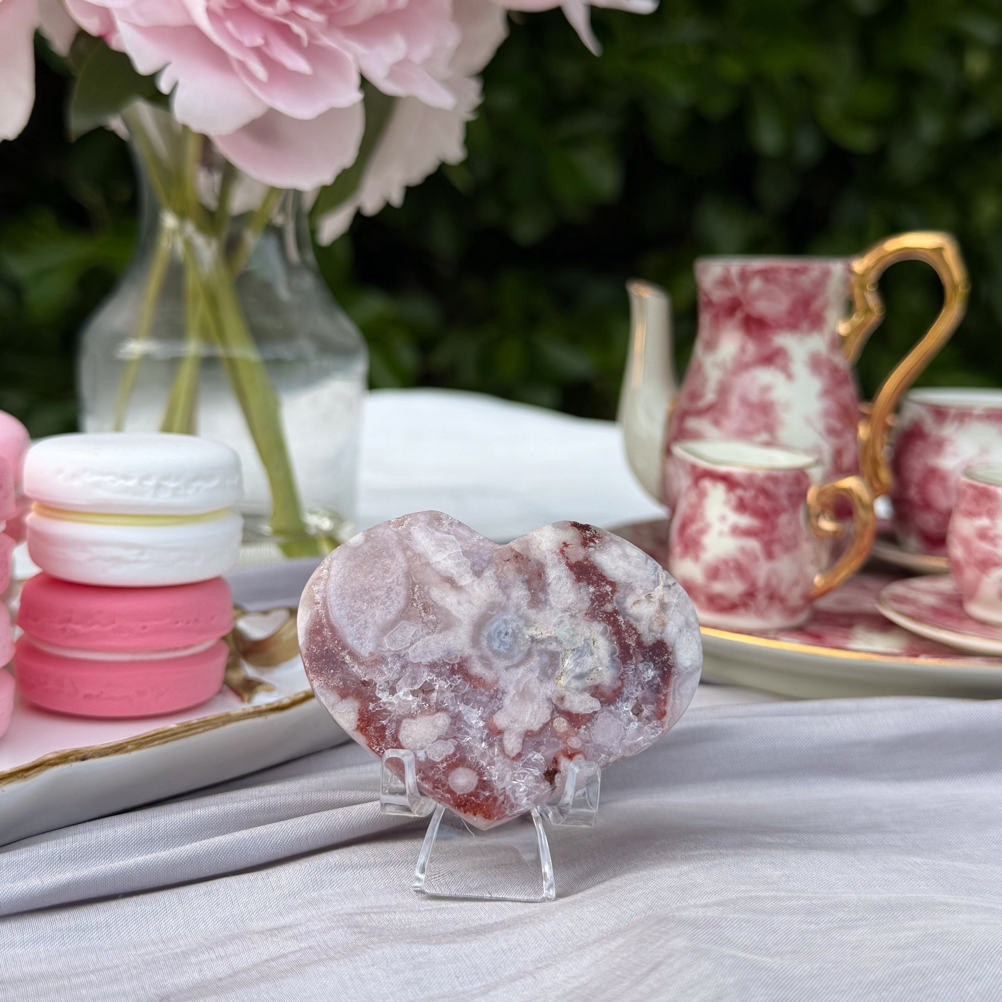 Pink Amethyst & Flower Agate Heart Carving (Choose Your Own)