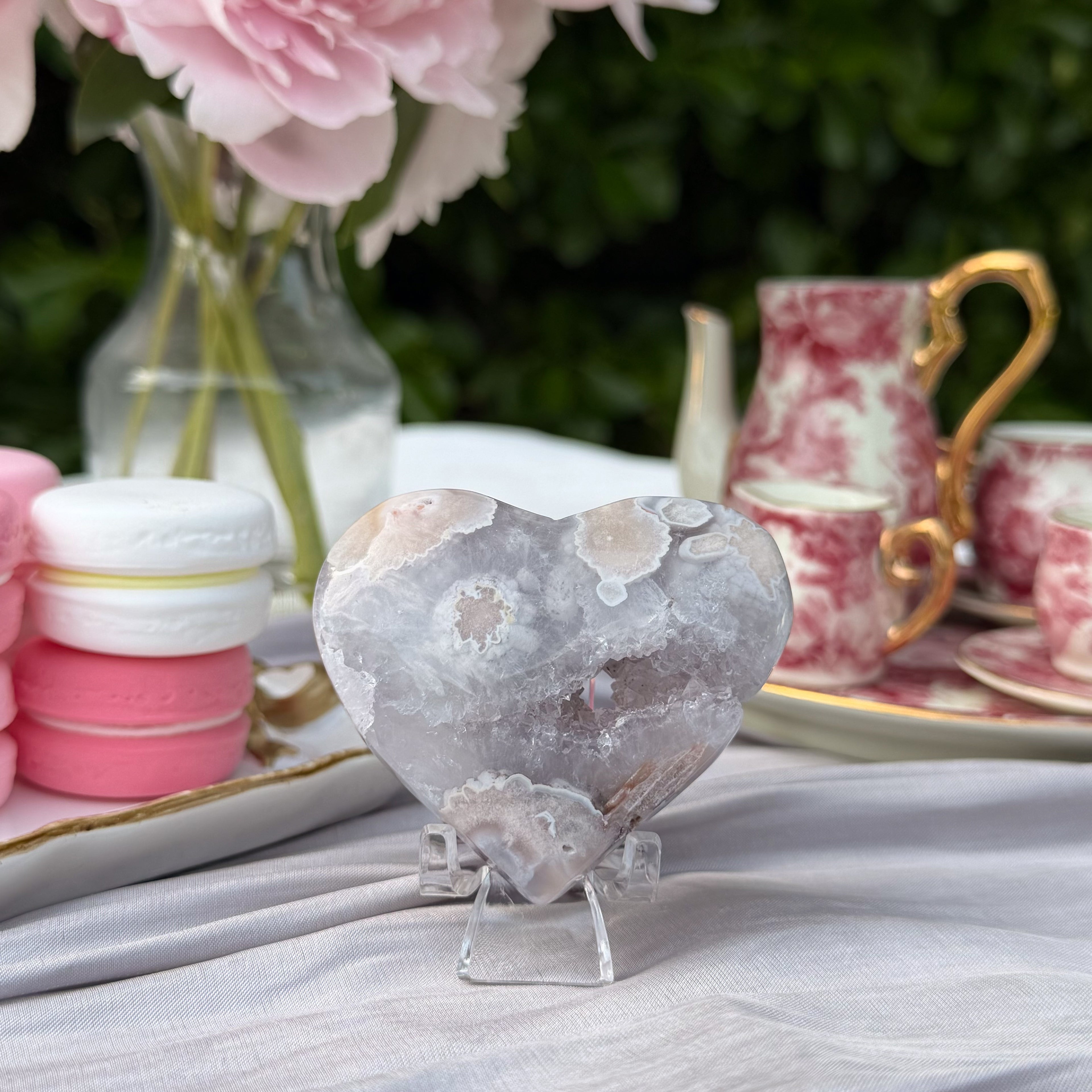 Pink Amethyst & Flower Agate Heart Carving (Choose Your Own)