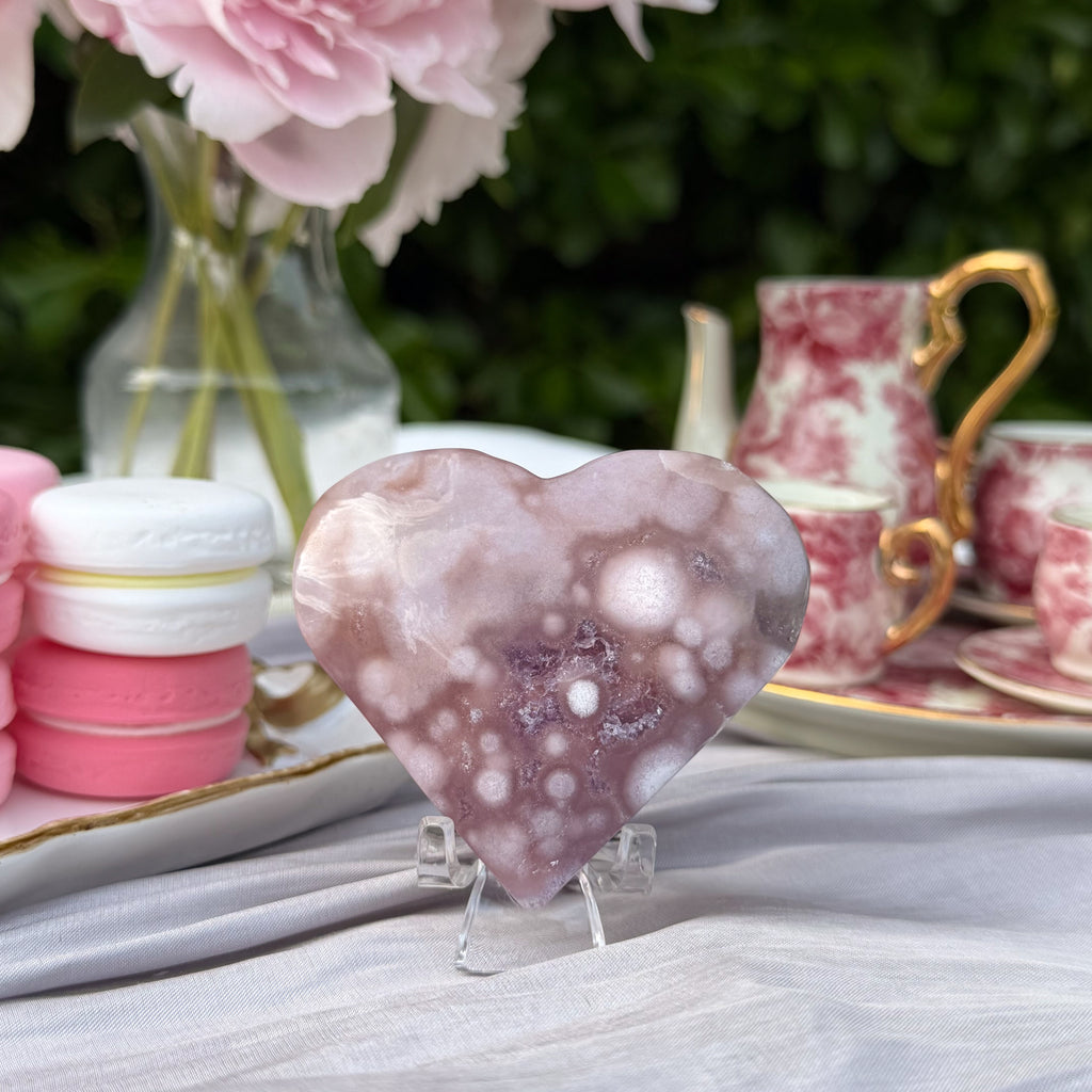 Pink Amethyst & Flower Agate Heart Carving (Choose Your Own)