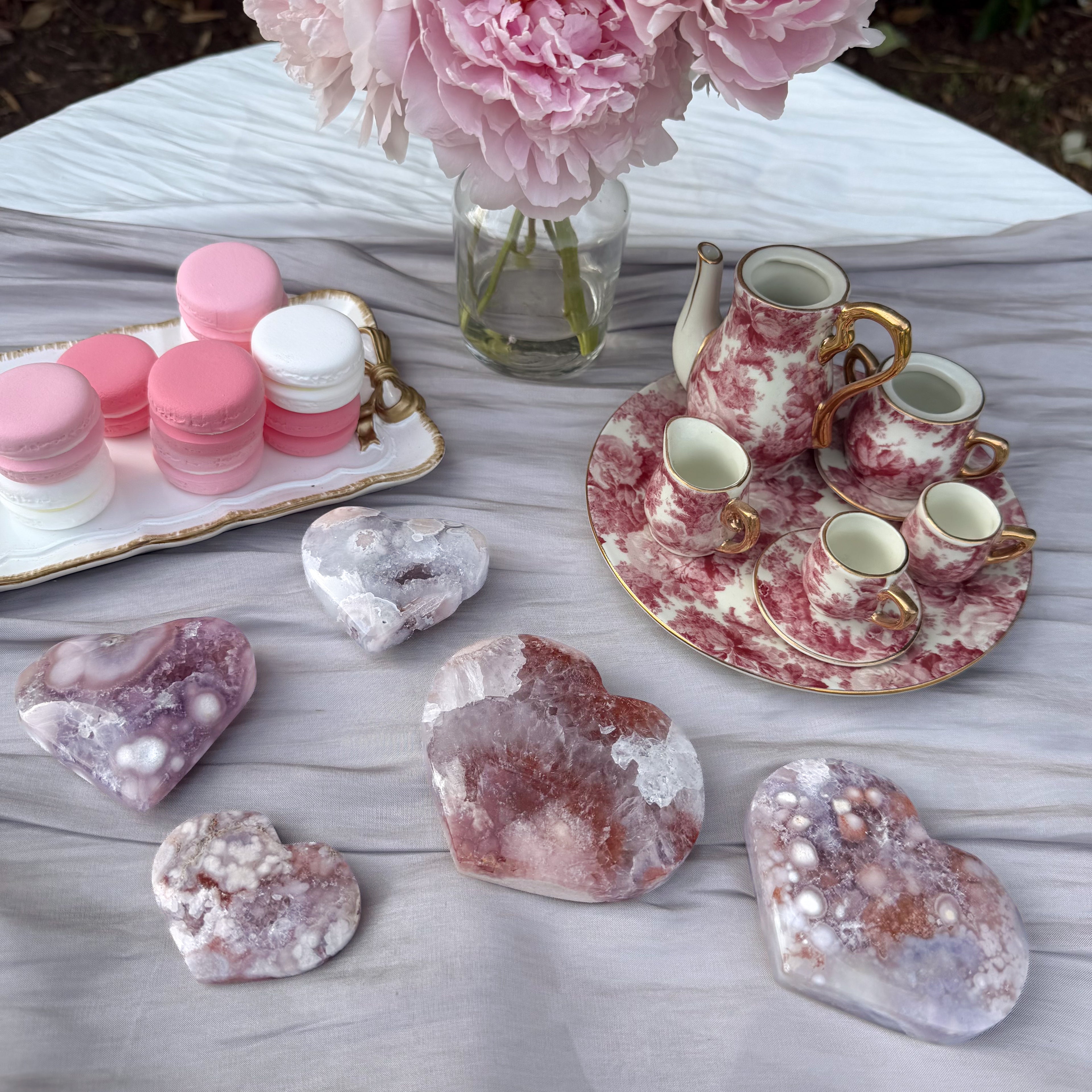 Pink Amethyst & Flower Agate Heart Carving (Choose Your Own)