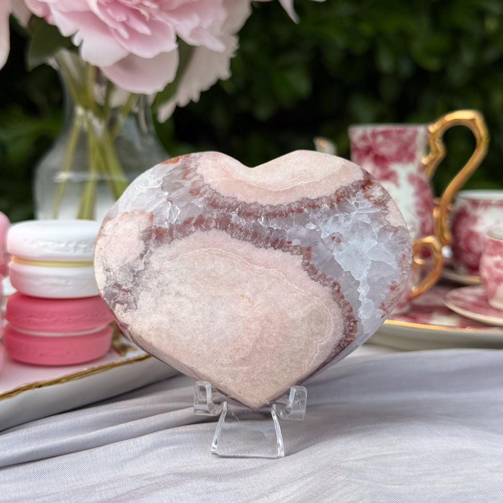 Pink Amethyst & Flower Agate Heart Carving (Choose Your Own)