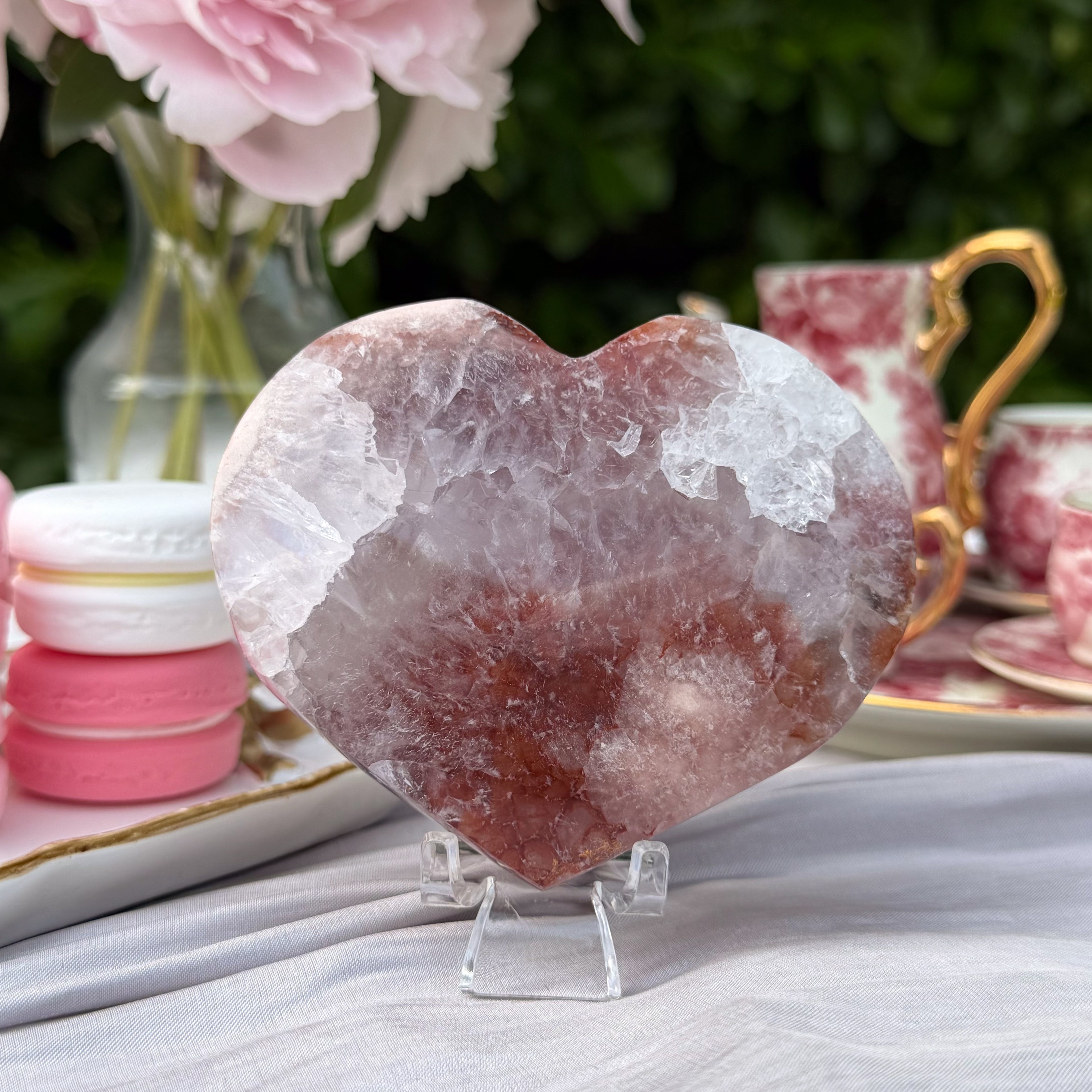 Pink Amethyst & Flower Agate Heart Carving (Choose Your Own)
