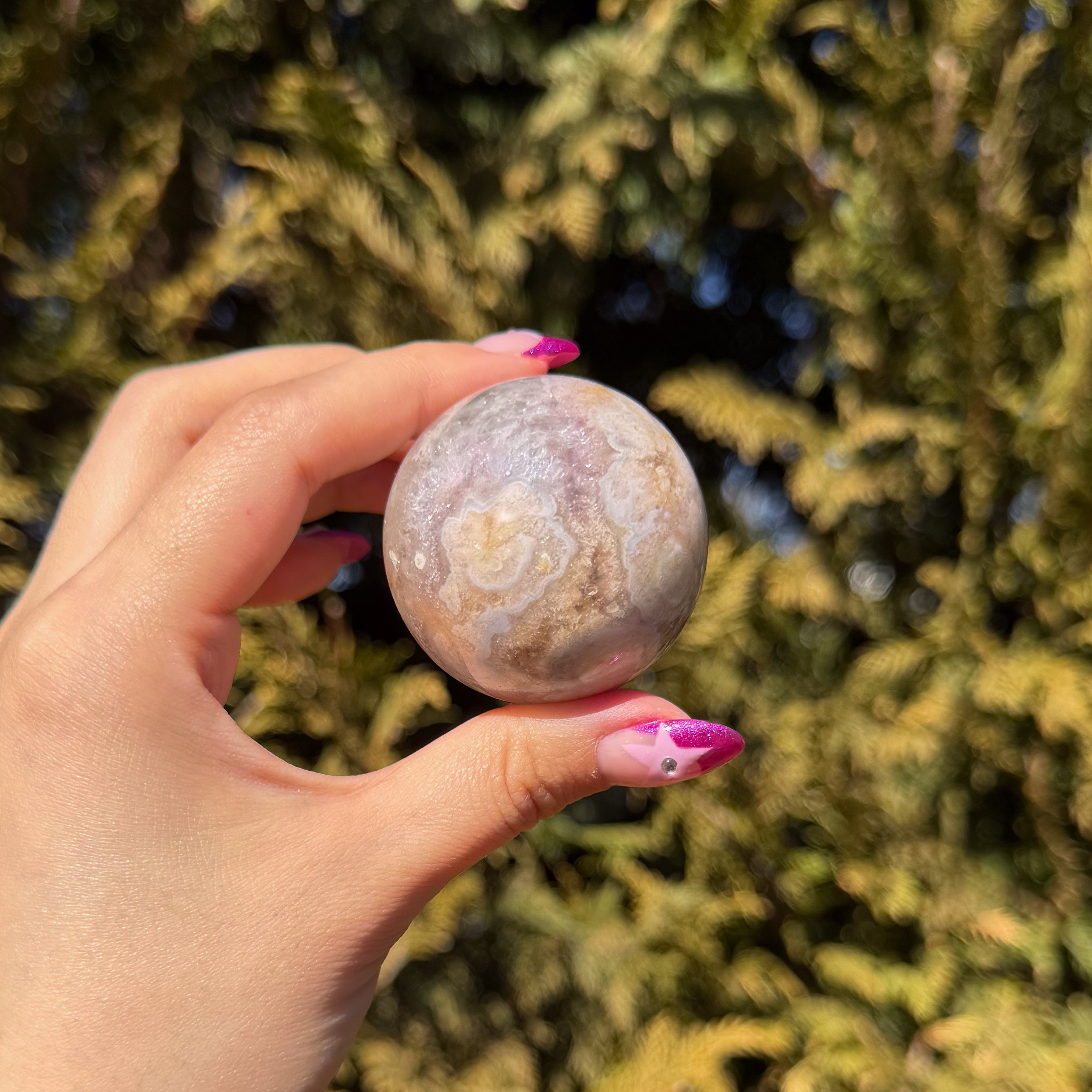 Flower Agate x Pink Amethyst Sphere A