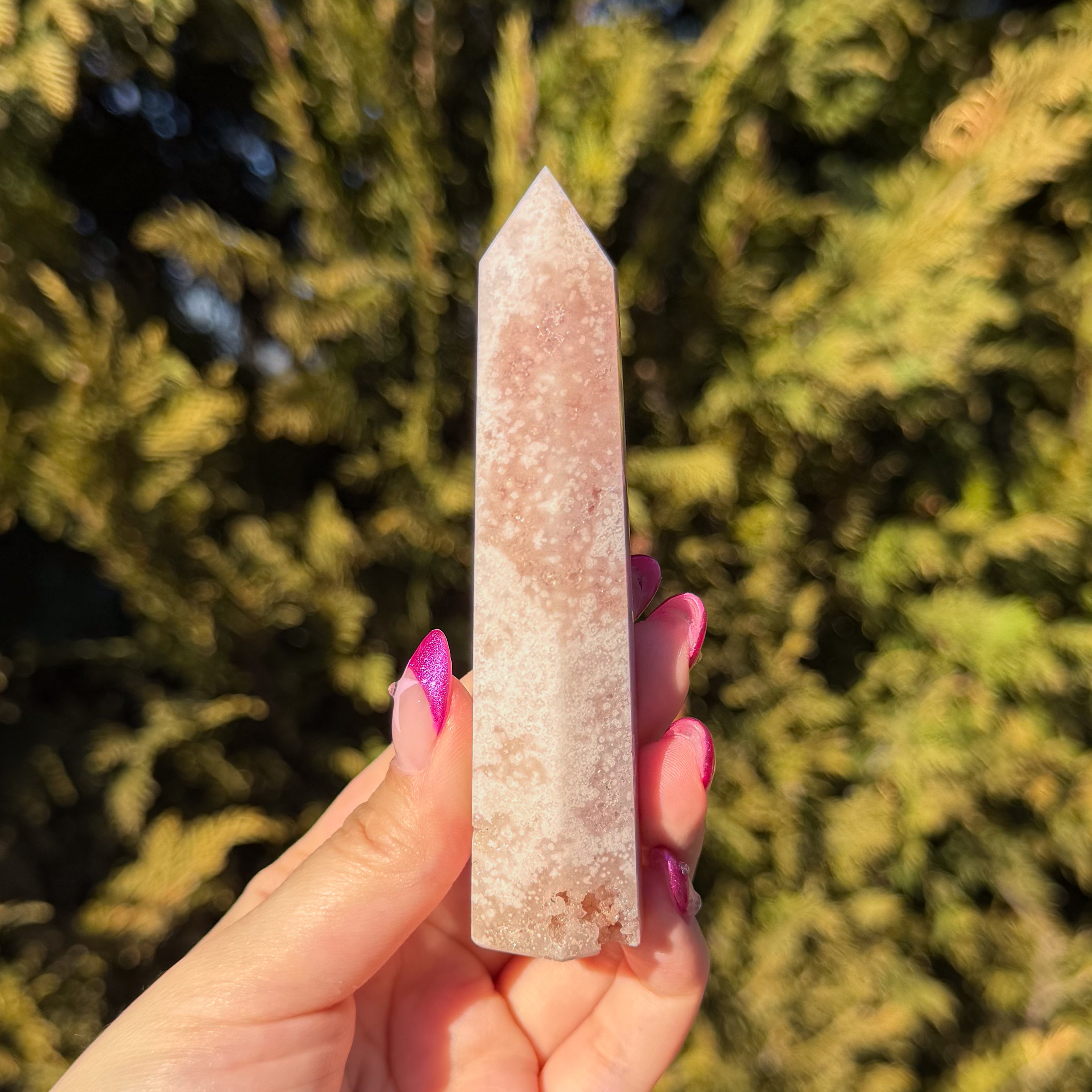 Flower Agate x Pink Amethyst Tower H