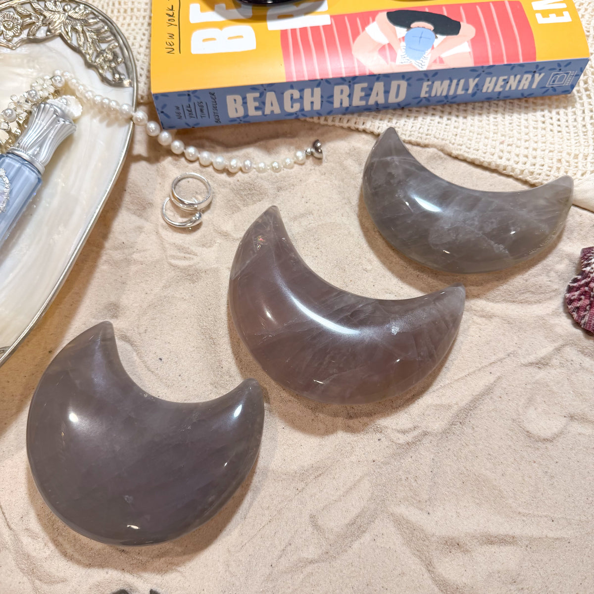 Blue Rose Quartz Moon W/ Stand (Choose Your Own)