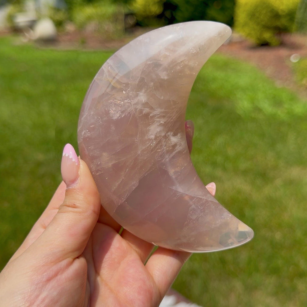 Blue Rose Quartz Moon W/ Stand (Choose Your Own)