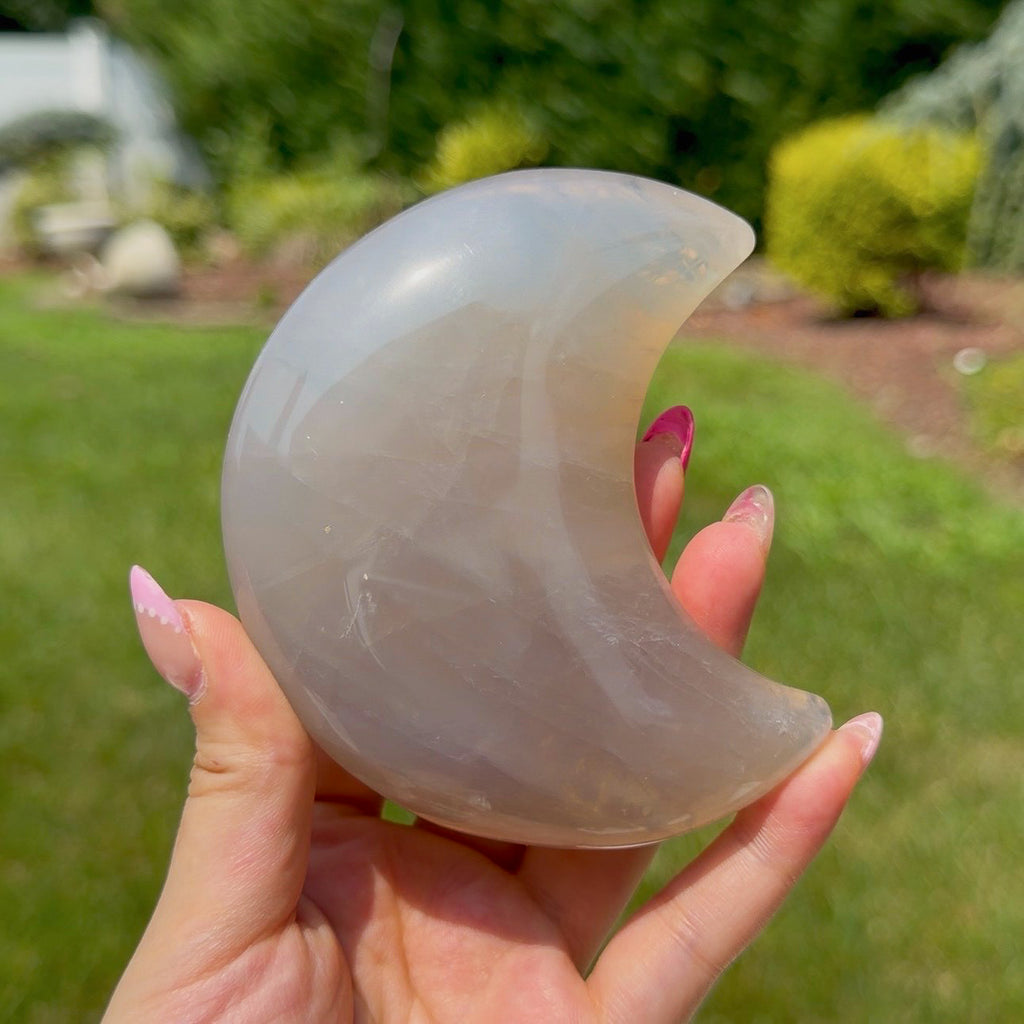 Blue Rose Quartz Moon W/ Stand (Choose Your Own)