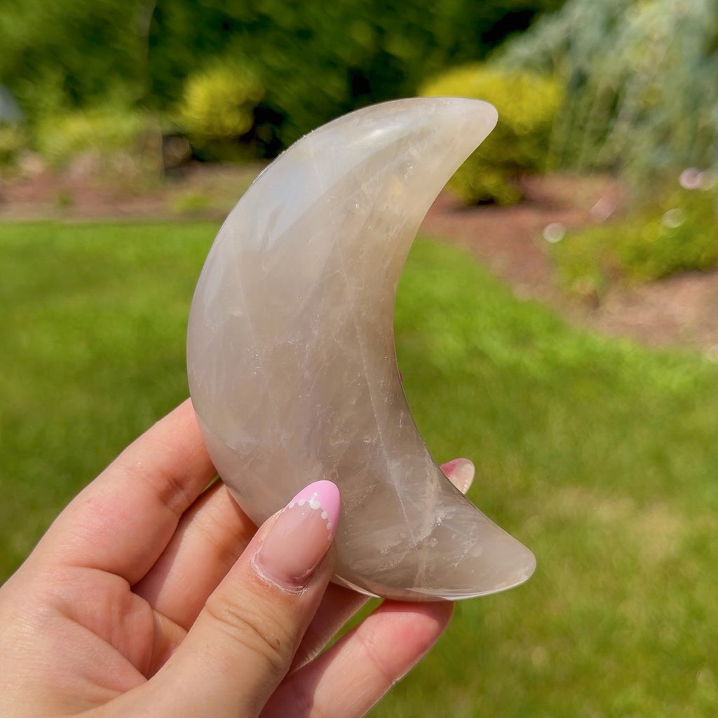 Blue Rose Quartz Moon W/ Stand (Choose Your Own)