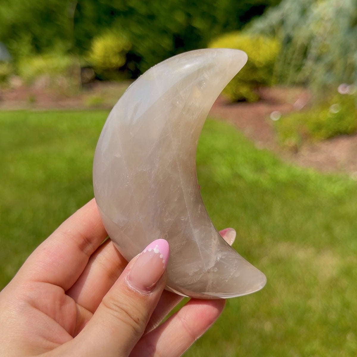 Blue Rose Quartz Moon W/ Stand (Choose Your Own)