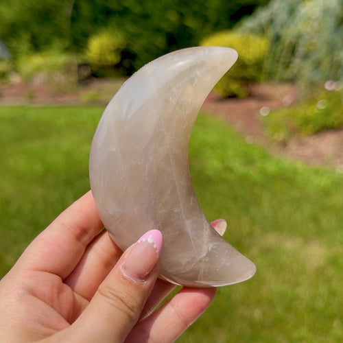 Blue Rose Quartz Moon W/ Stand (Choose Your Own)