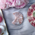 Pink Amethyst & Flower Agate Moon Carving- Medium (Choose Your Own)