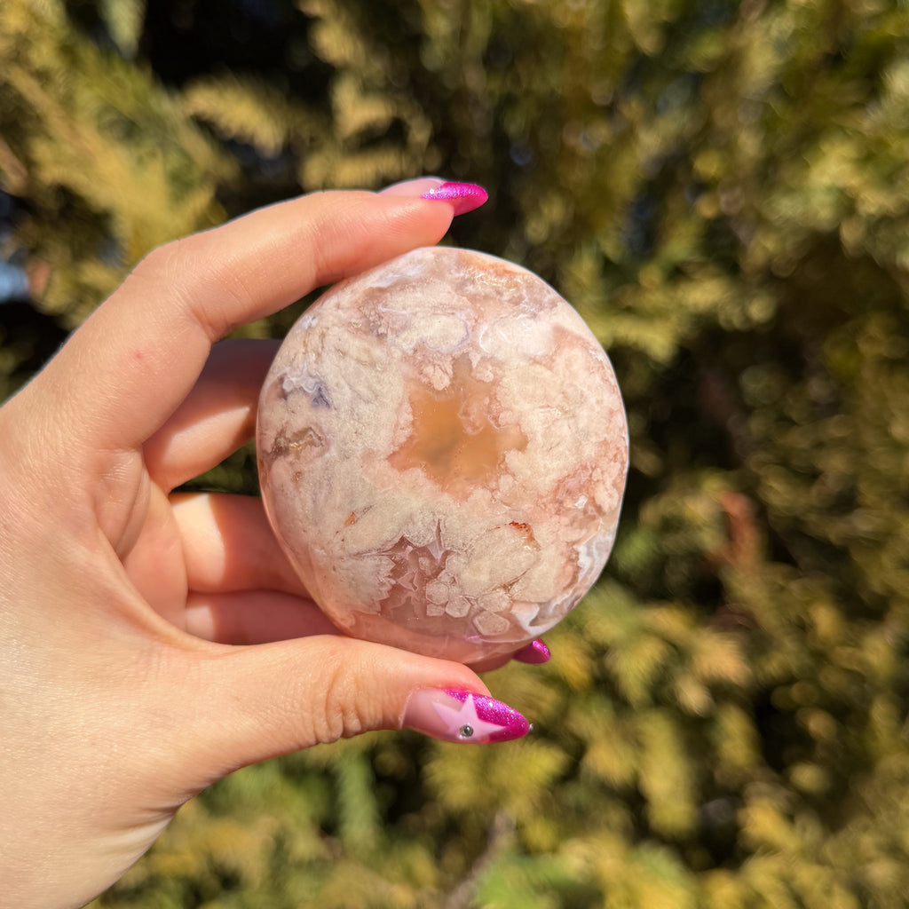 Pink Amethyst x Flower Agate Palm Stone A