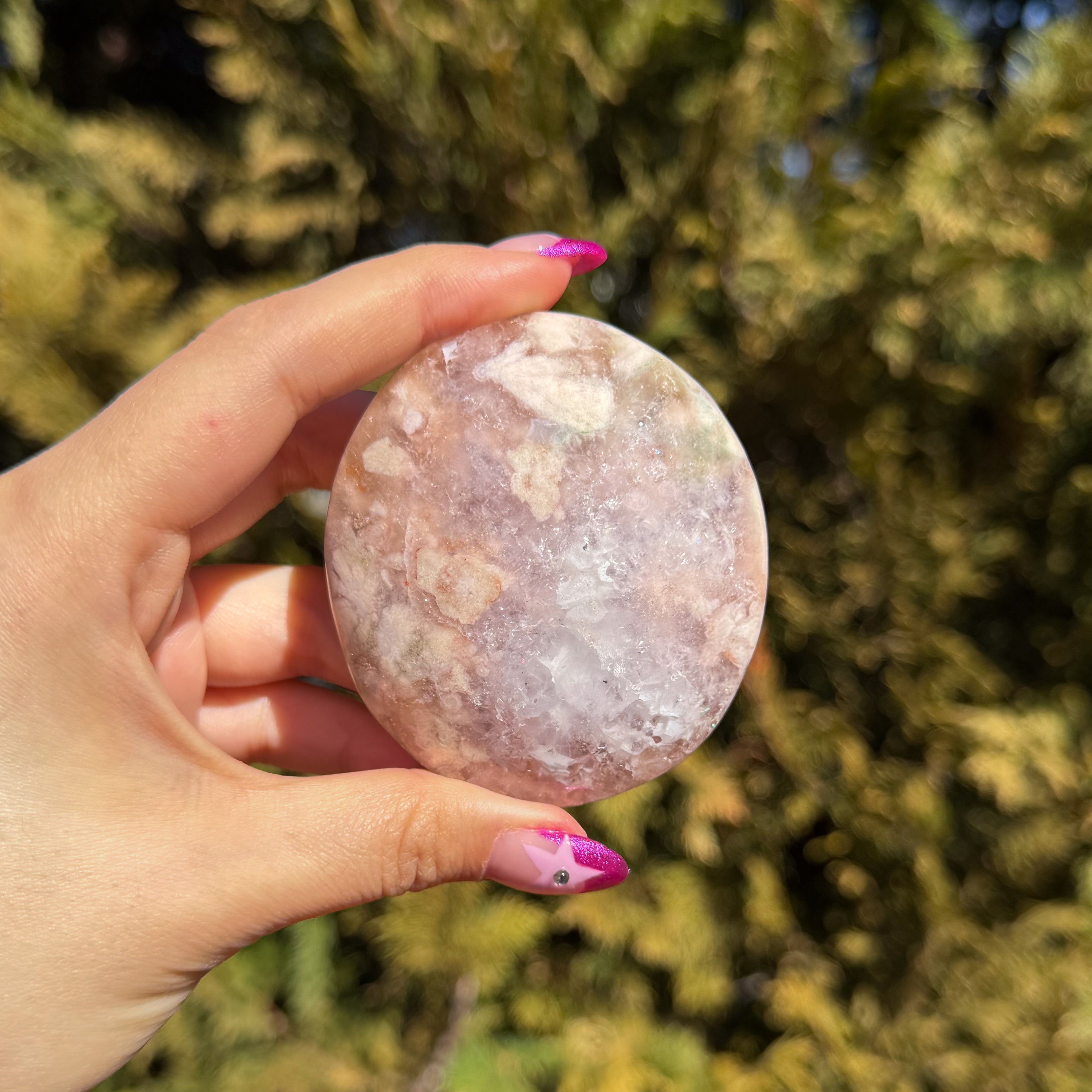 Pink Amethyst x Flower Agate Palm Stone B