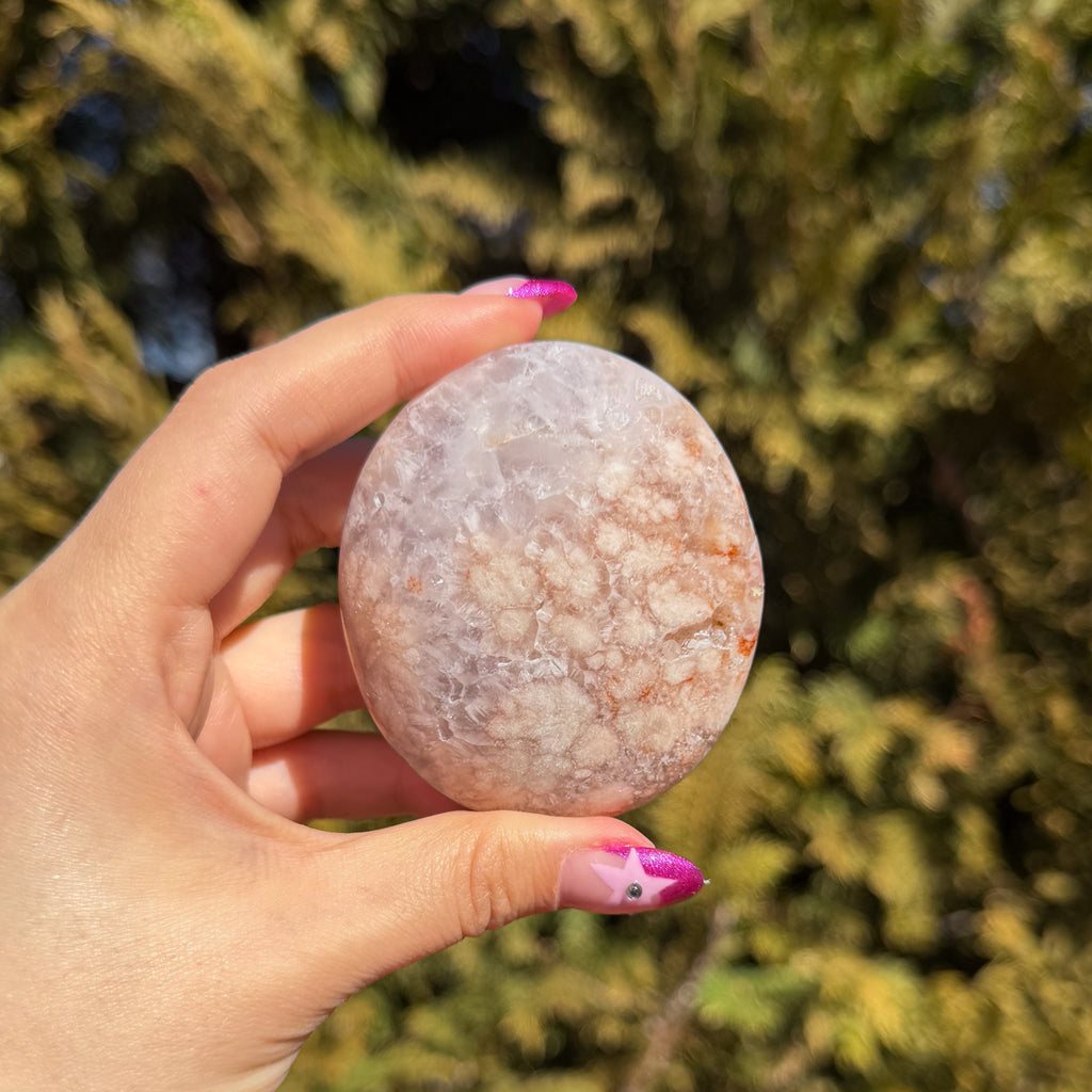 Pink Amethyst x Flower Agate Palm Stone C