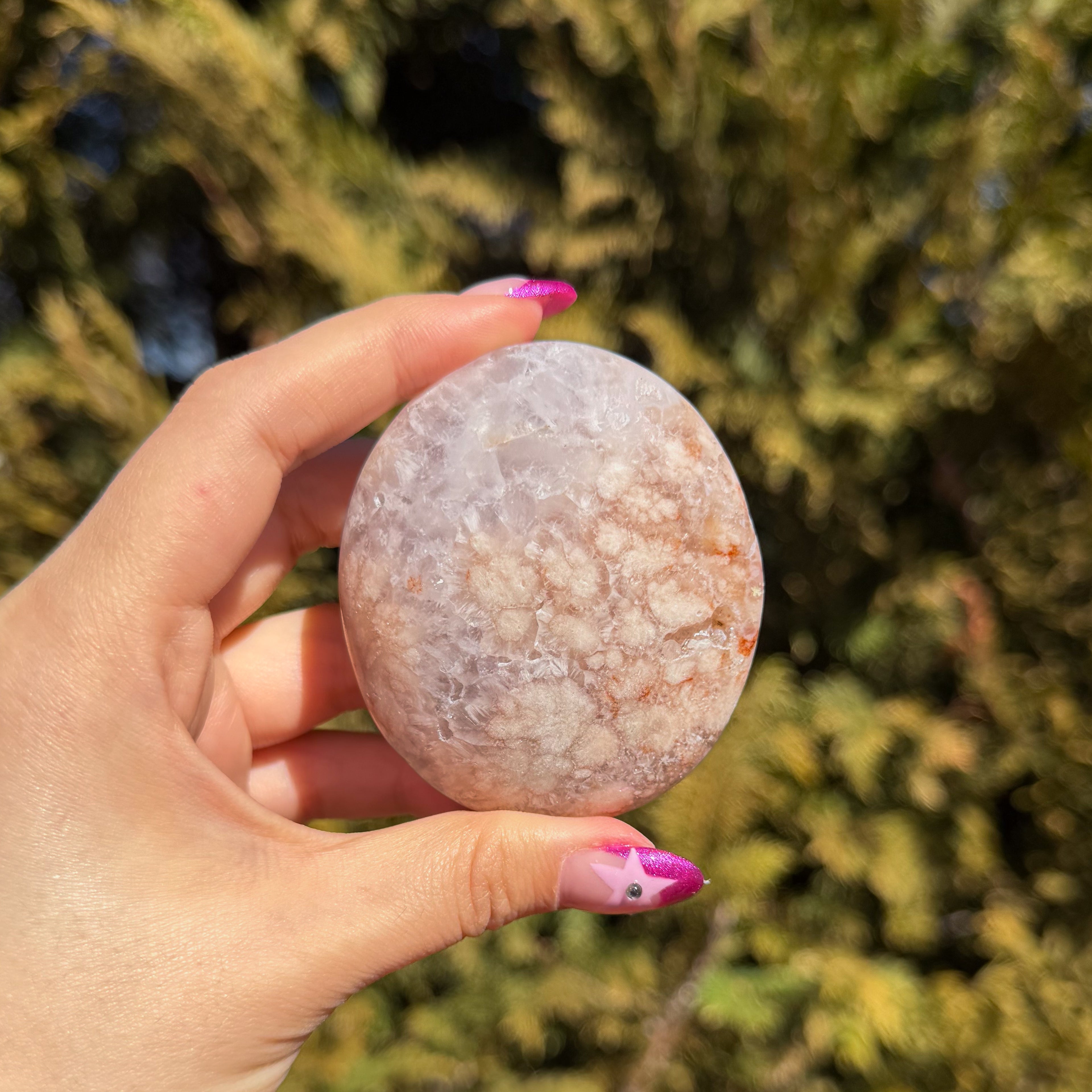 Pink Amethyst x Flower Agate Palm Stone C