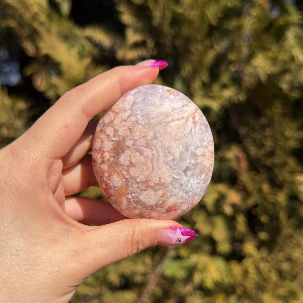 Pink Amethyst x Flower Agate Palm Stone C
