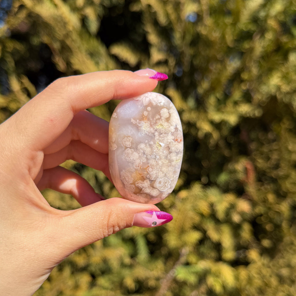 Pink Amethyst x Flower Agate Palm Stone H