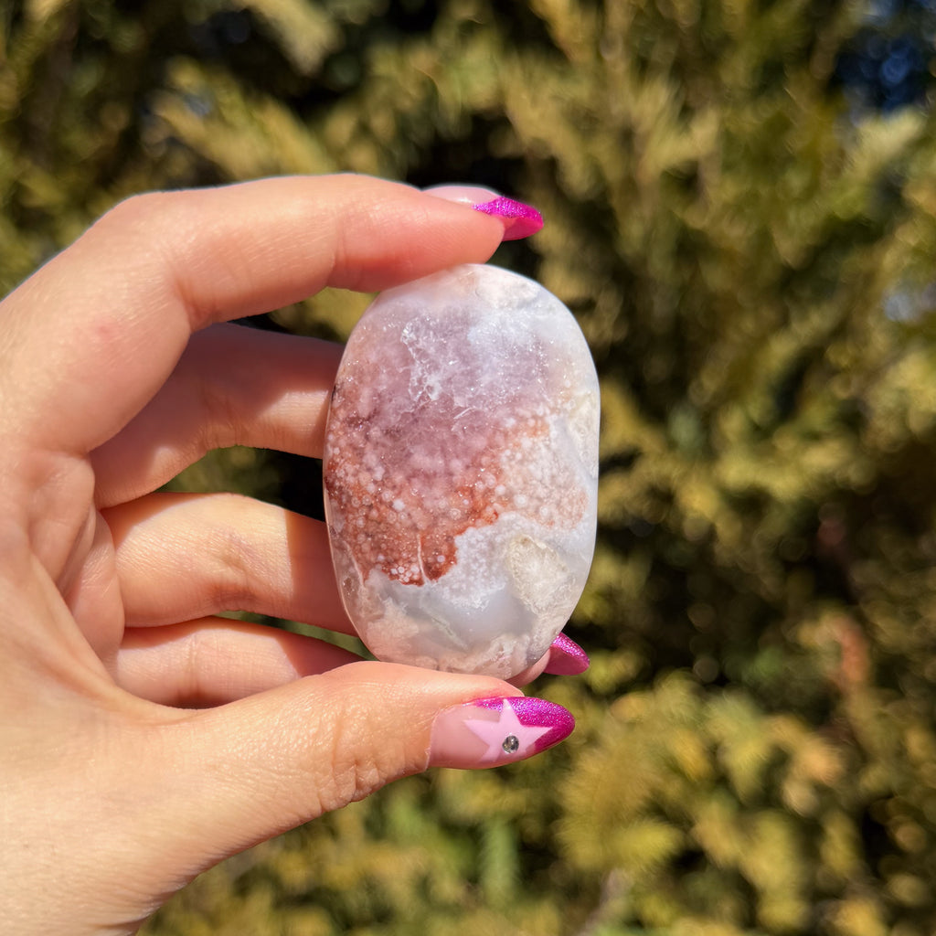 Pink Amethyst x Flower Agate Palm Stone H