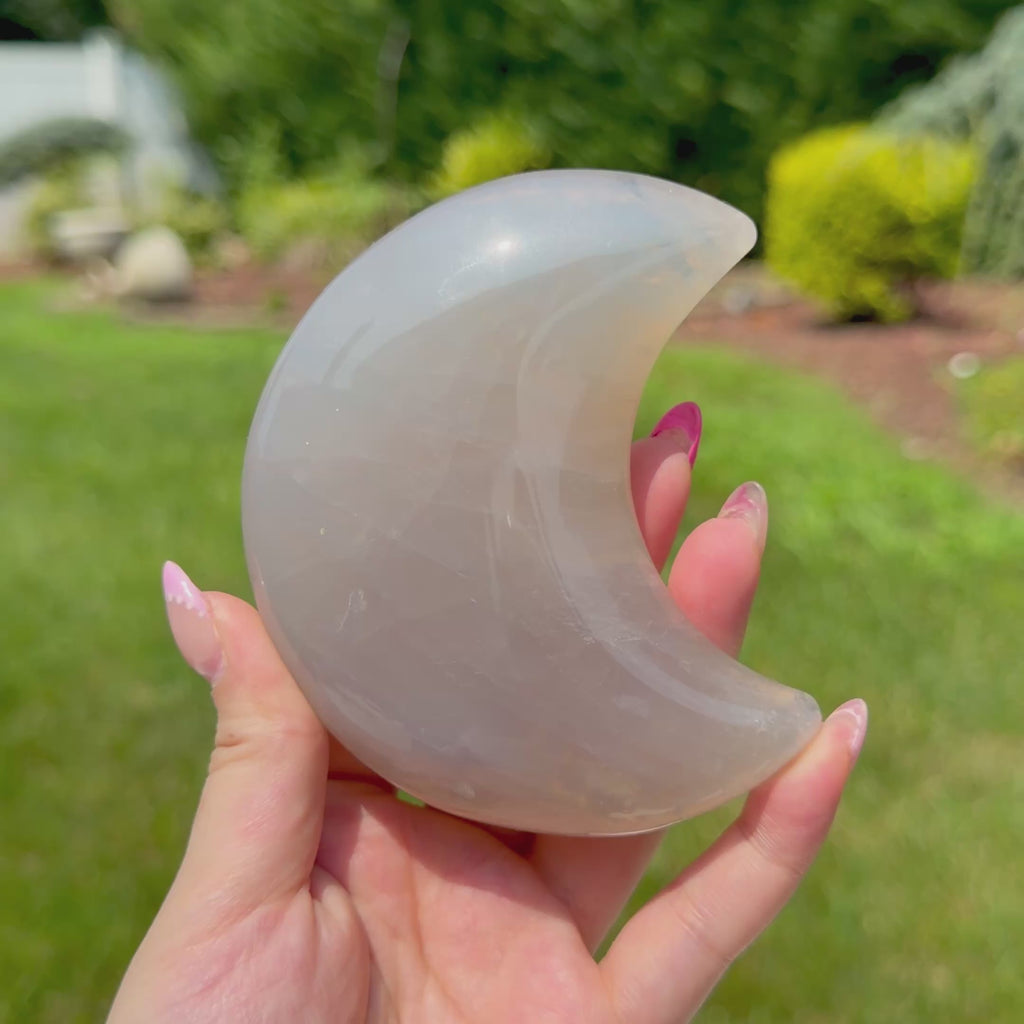 Blue Rose Quartz Moon W/ Stand (Choose Your Own)