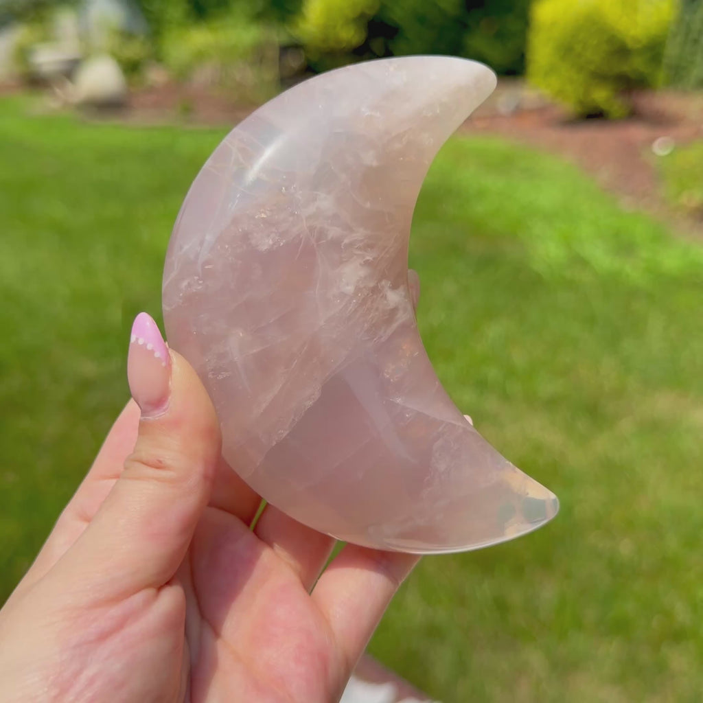 Blue Rose Quartz Moon W/ Stand (Choose Your Own)